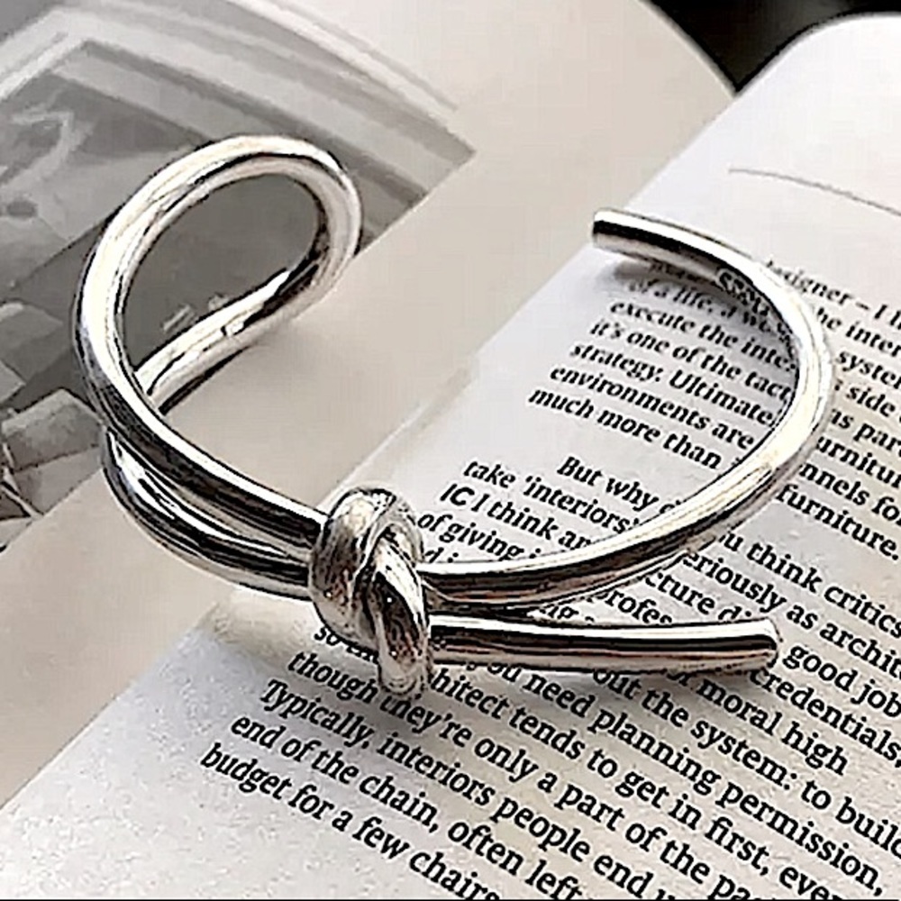 Sterling Silver Bow Knot Bangle Cuff Bracelet